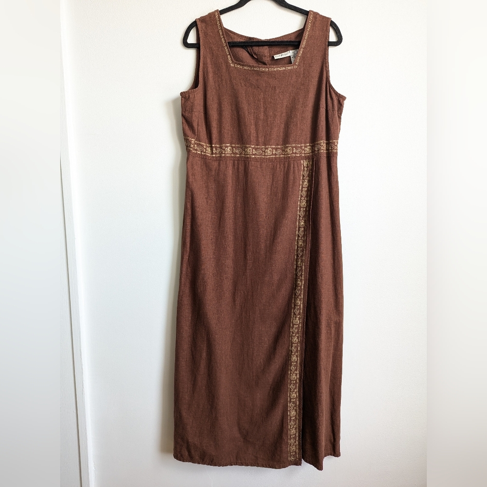 White Stag Brown Midi Dress with Gold Trim